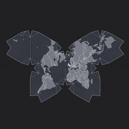 Map of the world using butterfly projection