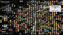 A map of Prague with geolocated emojis that was exhibited at Big Bang Data by Tekja