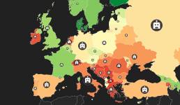 Heatmap showing intensity of bot activity in Europe on a map made by Tekja for Symantec