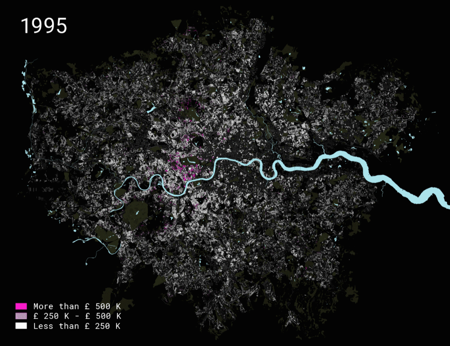 Gif animation showing map of house prices in London from 1995 to 2014